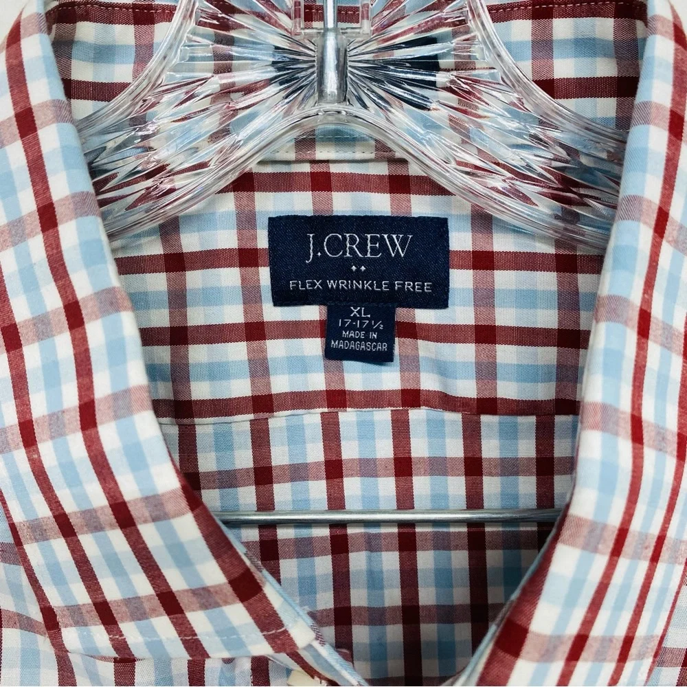 J. Crew Flex Wrinkle Free Shirt Size XL 17-17 1/2 Slim Fit Burgundy Blue White